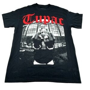 2Pac Tupac Shakur - Middle Finger T-Shirt Black Size M Red Letters Pacsun New